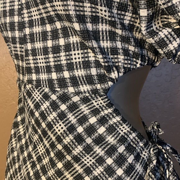 Oni Studio Puffy Sleeve Plaid Midi A line Dress.  Sz M - Picture 6 of 8